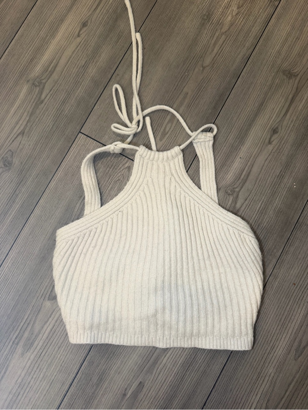 Princess Polly Cream Ribbed Halter Crop Top Size XS/S
